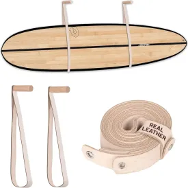 Hang 11 Surfboard Wall Mount - Surf Board Wall Hangers, Surfboard Hanger, Beautiful Sustainable Wood & Leather Rack, Perfect to Display Your Board, Horizontal Surf Racks, Surfing Accessories