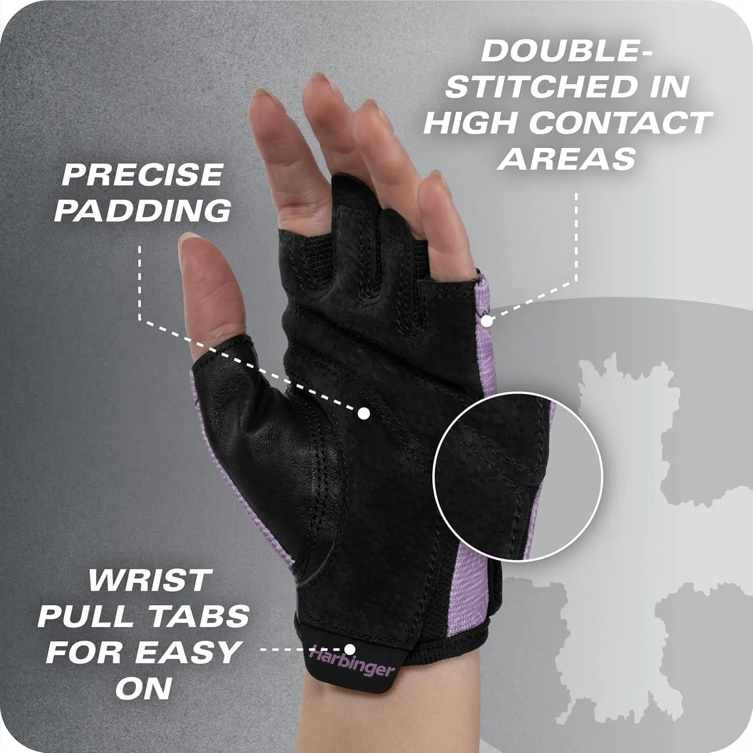 Harbinger Power Gloves 3.0 - Durable Half Finger Weightlifting Gloves with Adjustable Wrist Closure, Breathable Leather Palm, Small, Women's