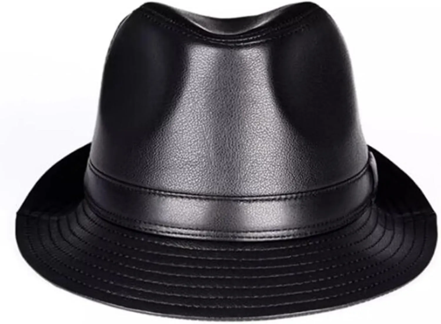 Men's Leather Jazz Hat Panama Fedora Trilby Hat for Holiday Gentlemen Derby Party Hat