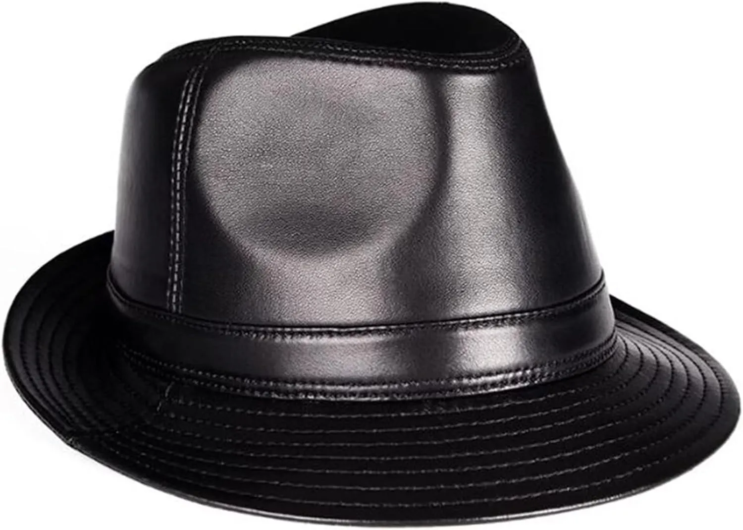 Men's Leather Jazz Hat Panama Fedora Trilby Hat for Holiday Gentlemen Derby Party Hat