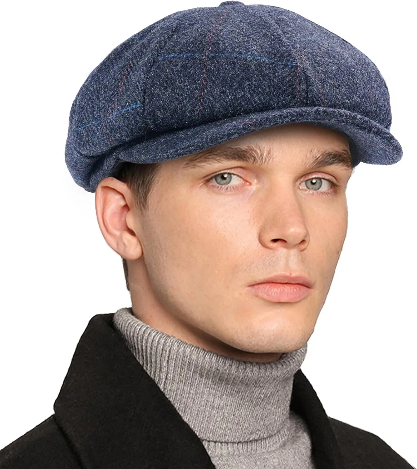 Mens Woolen Newsboy Cap Tweed Gatsby Ivy Cabbie Flat Golf Hat Present for Fathers Women Unisex