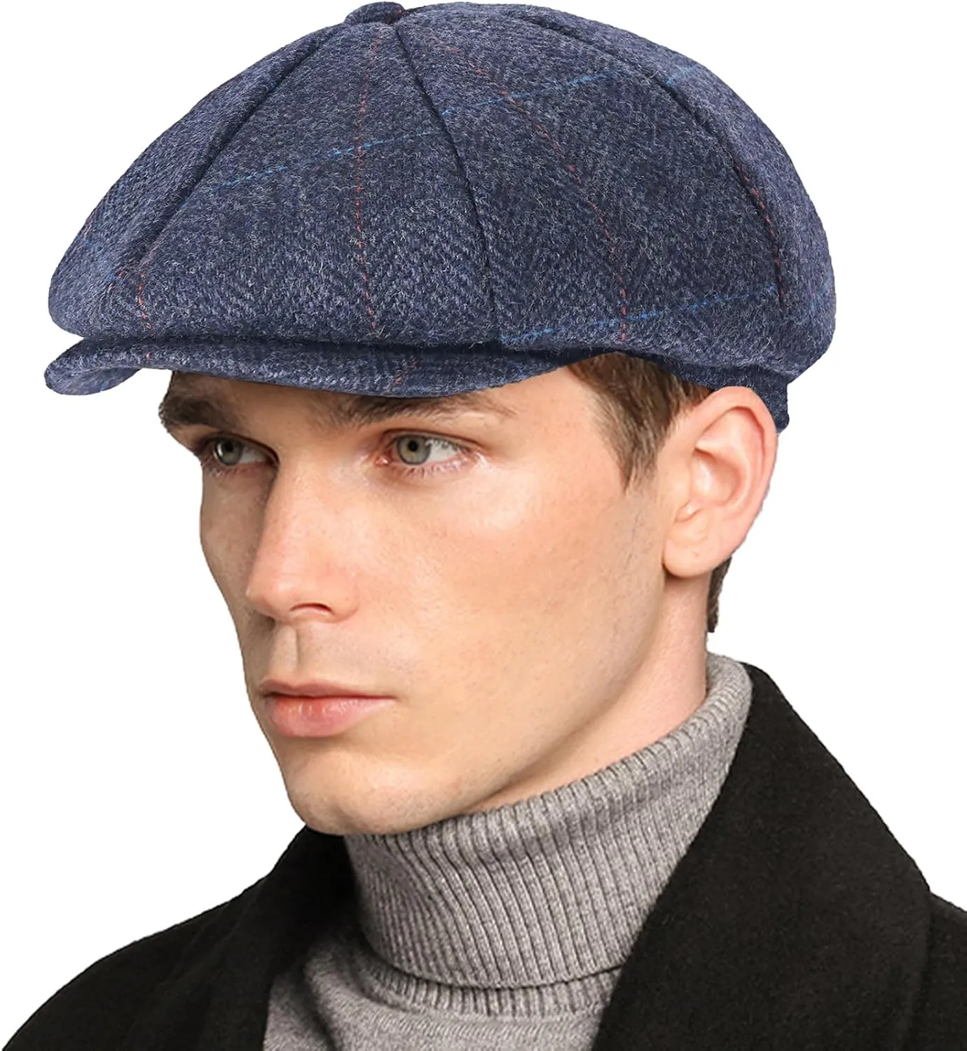 Mens Woolen Newsboy Cap Tweed Gatsby Ivy Cabbie Flat Golf Hat Present for Fathers Women Unisex