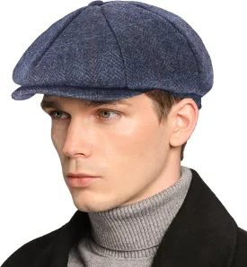 Mens Woolen Newsboy Cap Tweed Gatsby Ivy Cabbie Flat Golf Hat Present for Fathers Women Unisex