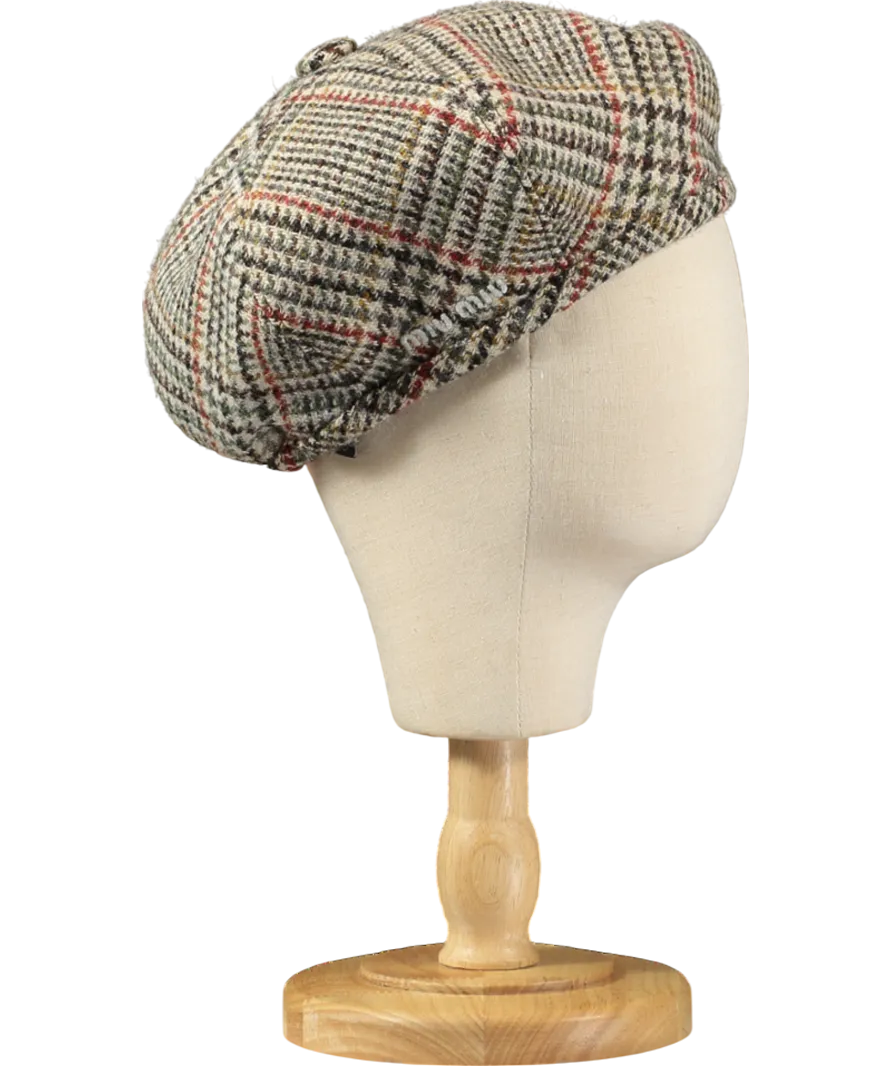 MIU MIU Tweed Baker Boy Cap In Brown Check 58cm UK M