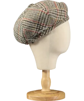 MIU MIU Tweed Baker Boy Cap In Brown Check 58cm UK M