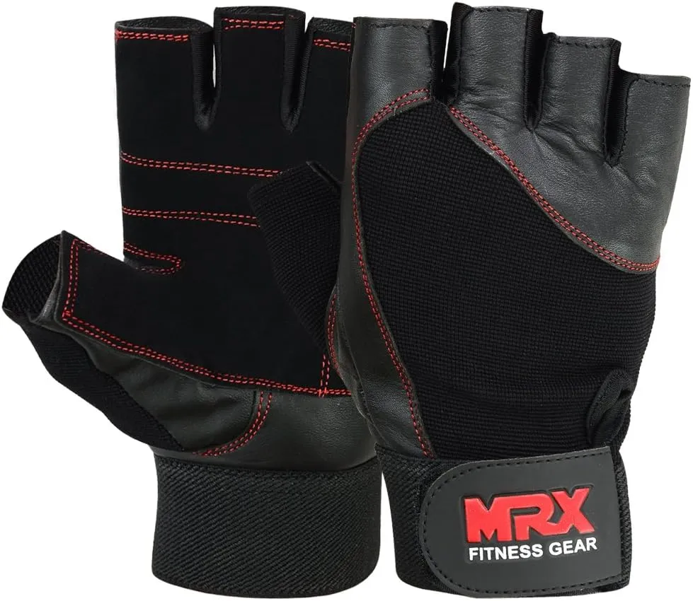 MRX Weight Lifting Gloves Gym Training Bodybuilding Fitness Powerlifting Workout Weightlifting Gloves Genuine Leather for Men & Women