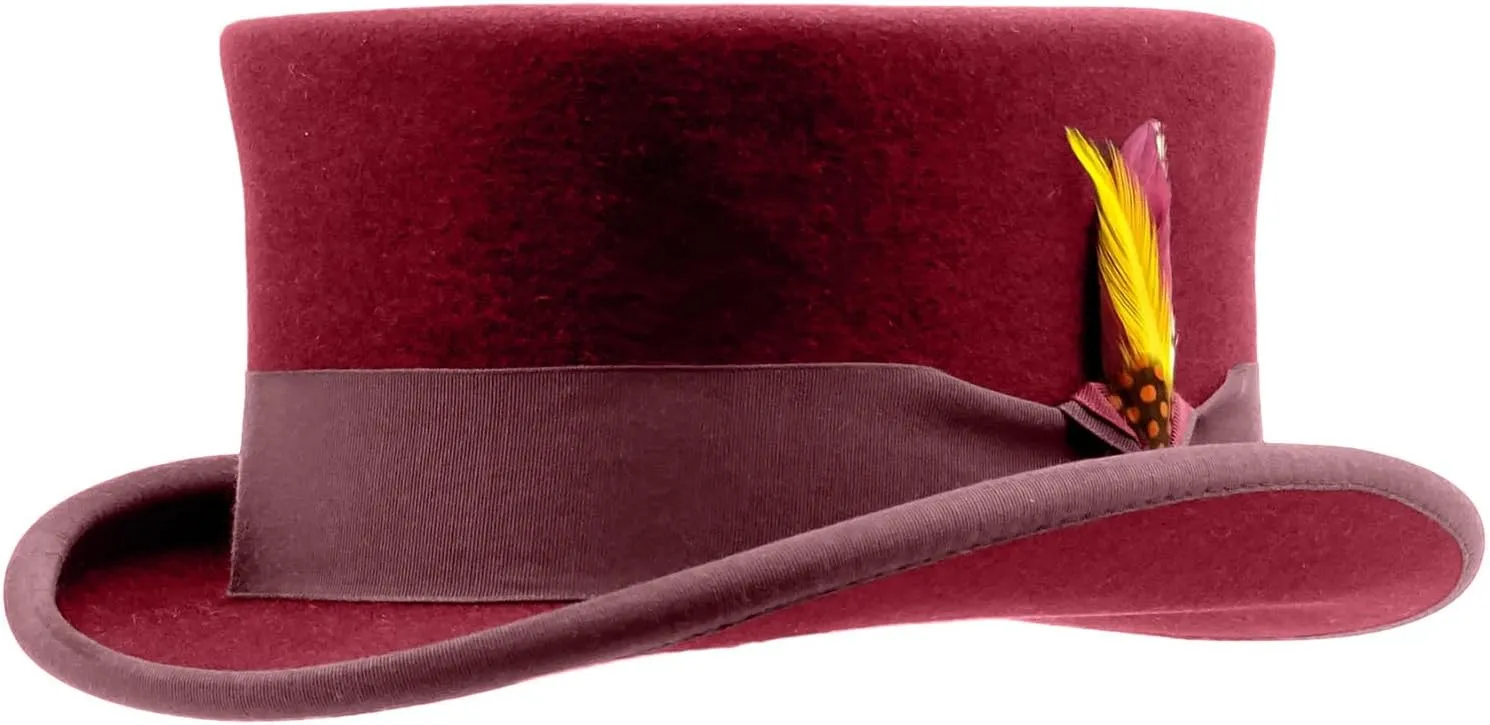 Old-fashioned Top Hat Western Short-Brimmed Hat for Women Man Casual Wear Western Fedoras Man Women Unisex Wear Claret, 55-60cm