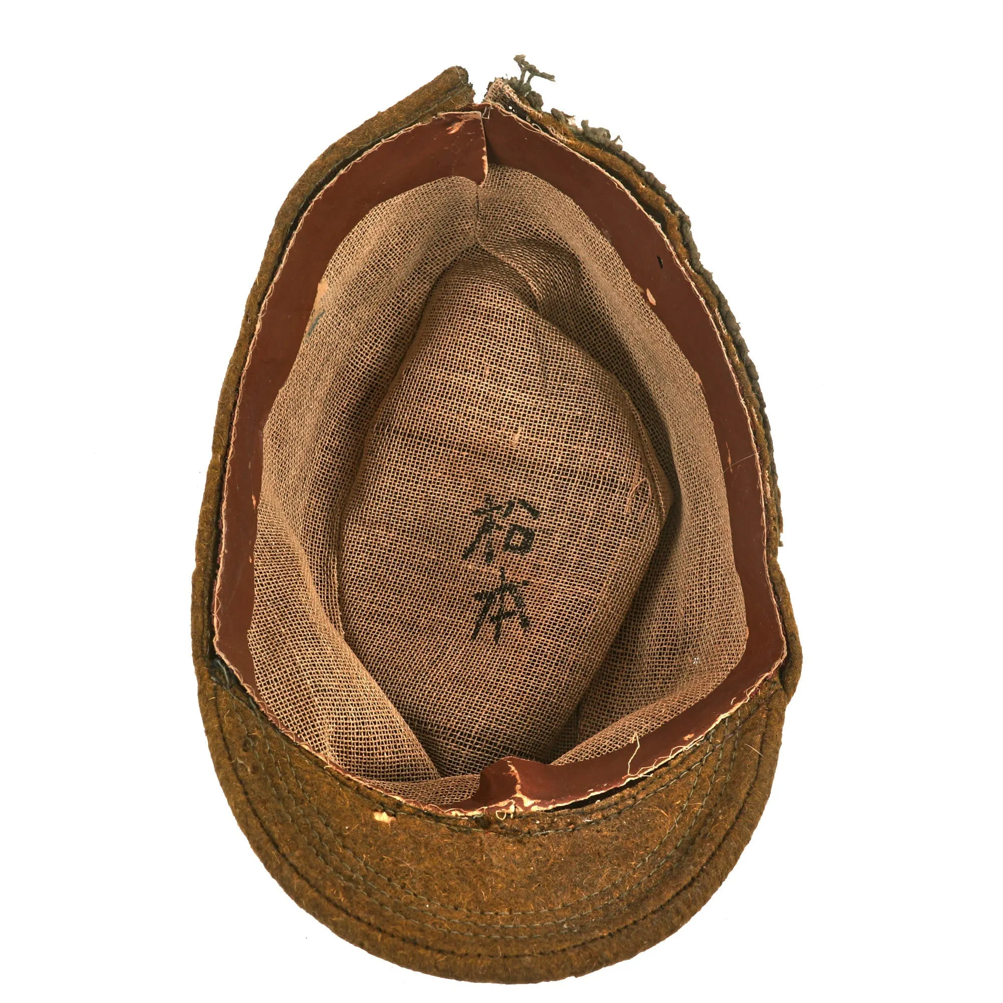 Original Japanese WWII Officer Wool Forage Cap with Kanji Ink Stamps & Translation Paper