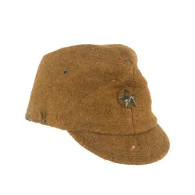 Original Japanese WWII Officer Wool Forage Cap with Kanji Ink Stamps & Translation Paper