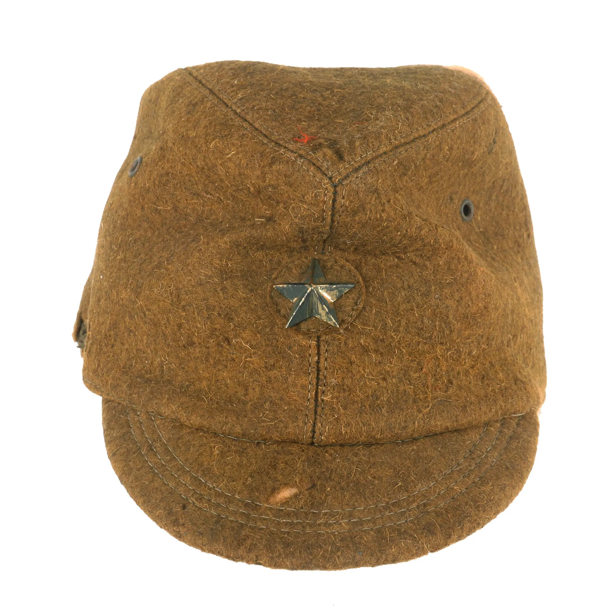 Original Japanese WWII Officer Wool Forage Cap with Kanji Ink Stamps & Translation Paper