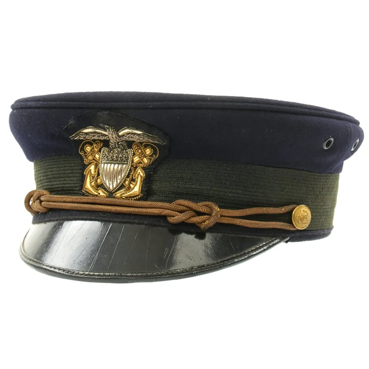 Original U.S. WWI Navy Junior Officer Blue Peaked Visor Cap by Fred M. Batchelder Co. - Size 7 1/8