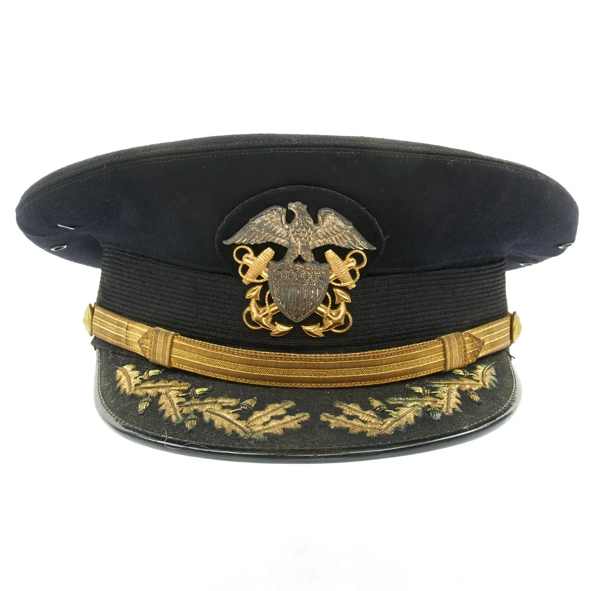 Original U.S. WWII Navy Commander Allen S. Johnson Blue Peaked Visor Cap by Rogers Peett