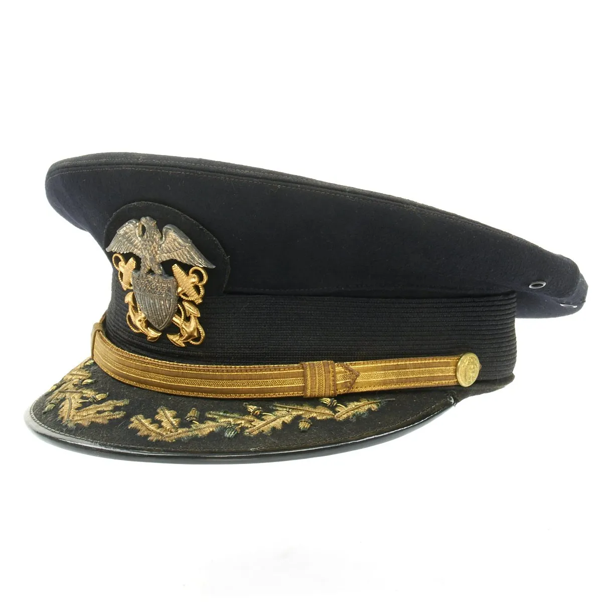 Original U.S. WWII Navy Commander Allen S. Johnson Blue Peaked Visor Cap by Rogers Peett