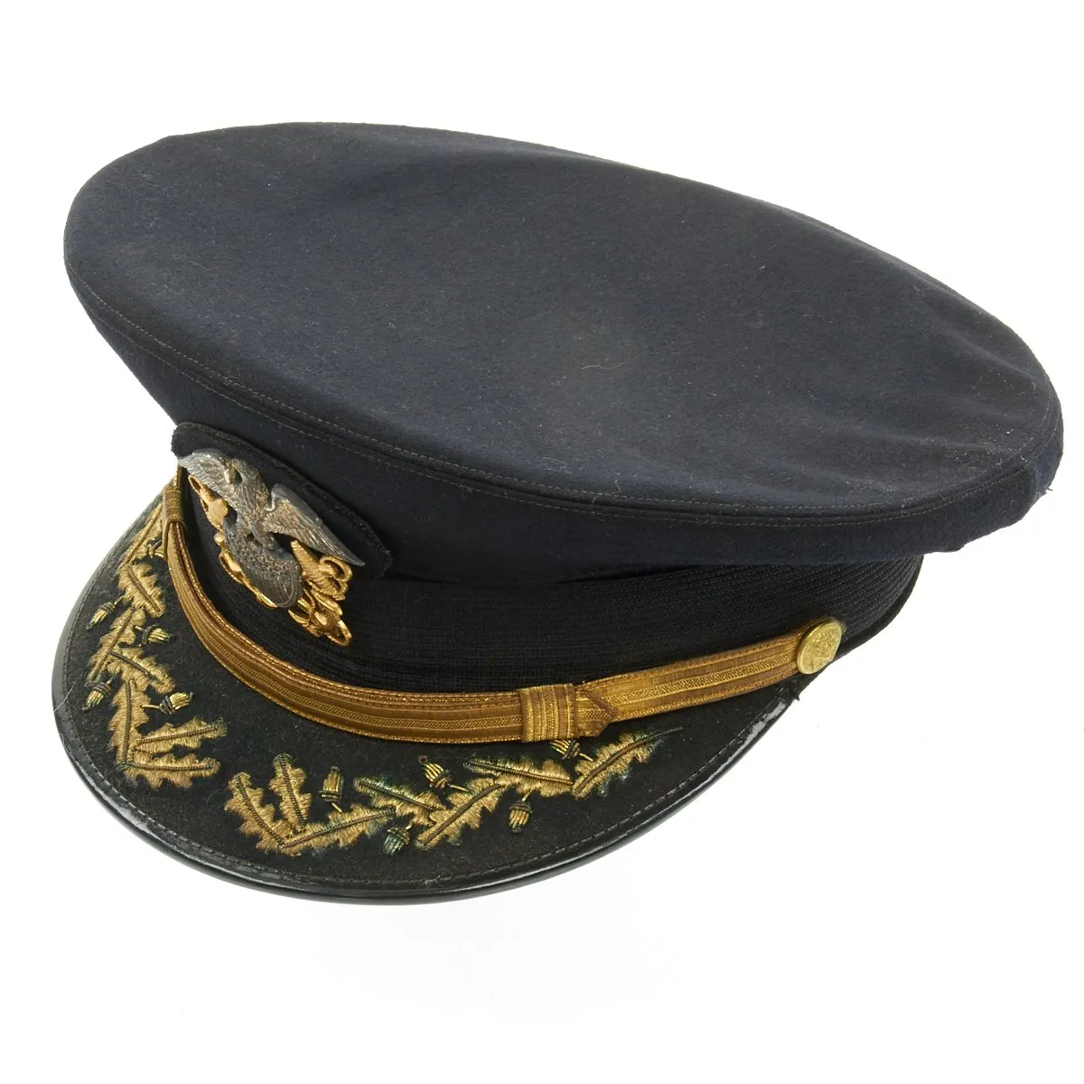 Original U.S. WWII Navy Commander Allen S. Johnson Blue Peaked Visor Cap by Rogers Peett