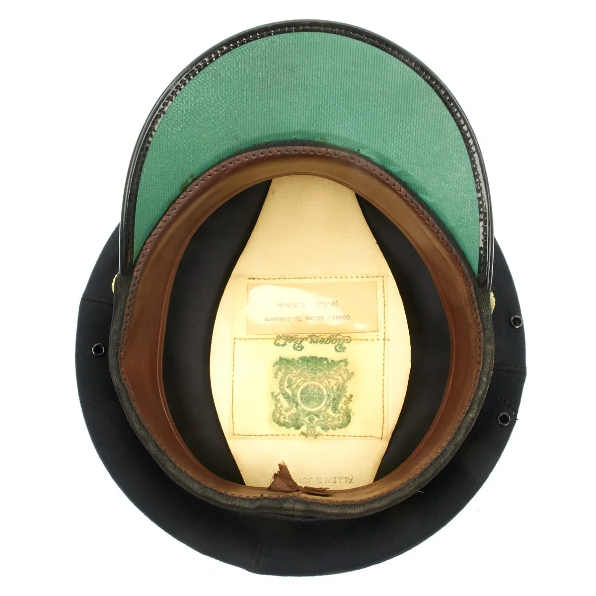 Original U.S. WWII Navy Commander Allen S. Johnson Blue Peaked Visor Cap by Rogers Peett