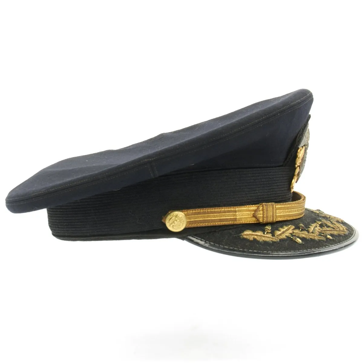 Original U.S. WWII Navy Commander Allen S. Johnson Blue Peaked Visor Cap by Rogers Peett
