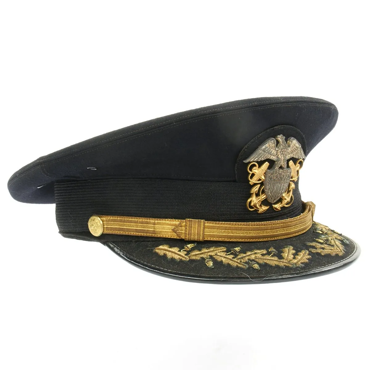 Original U.S. WWII Navy Commander Allen S. Johnson Blue Peaked Visor Cap by Rogers Peett