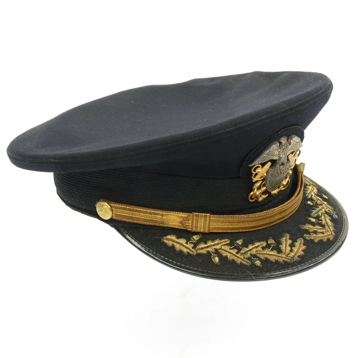 Original U.S. WWII Navy Commander Allen S. Johnson Blue Peaked Visor Cap by Rogers Peett