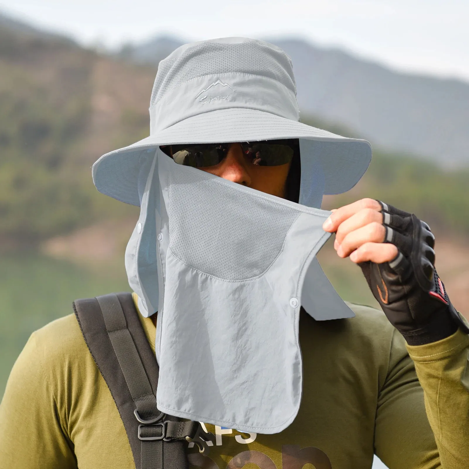 Outdoor Sun Hat UV Protection Wide Brim Neck Flap Face Cover Multifunctional Cap for Hiking Fishing Beach