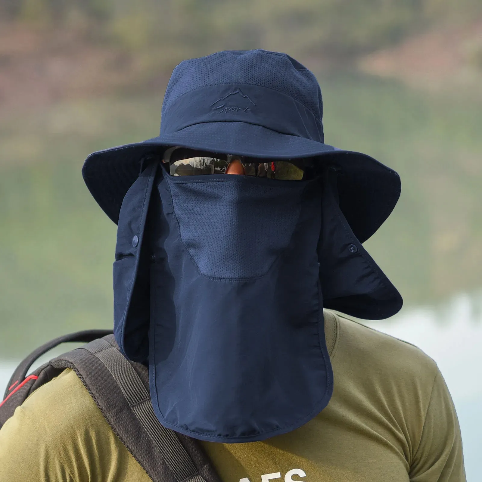 Outdoor Sun Hat UV Protection Wide Brim Neck Flap Face Cover Multifunctional Cap for Hiking Fishing Beach