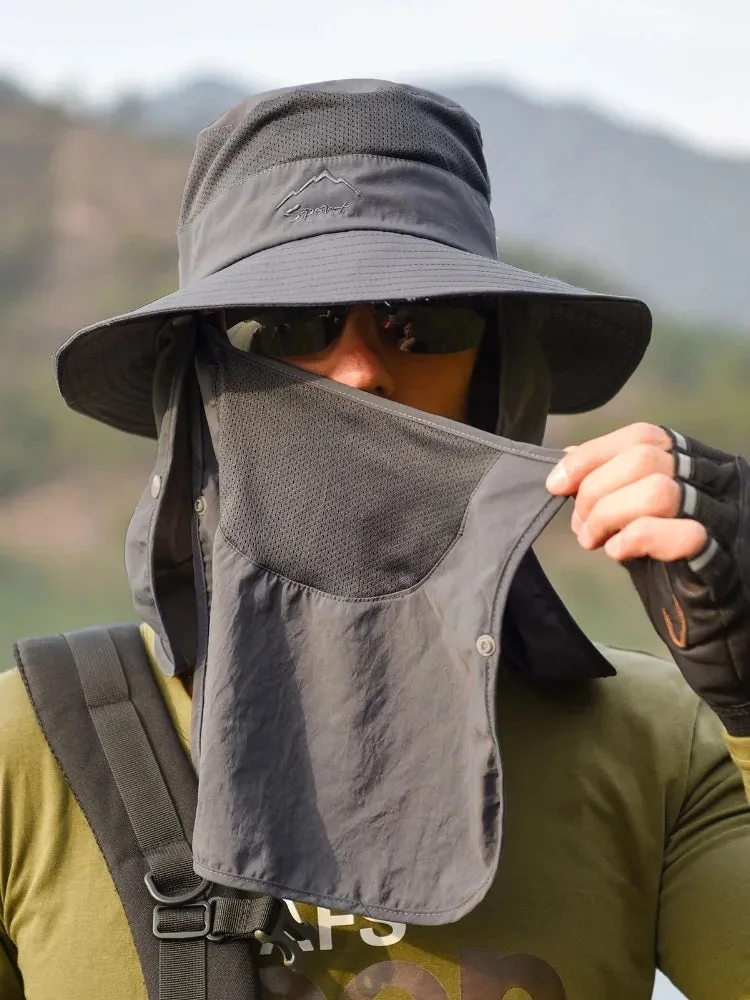 Outdoor Sun Hat UV Protection Wide Brim Neck Flap Face Cover Multifunctional Cap for Hiking Fishing Beach