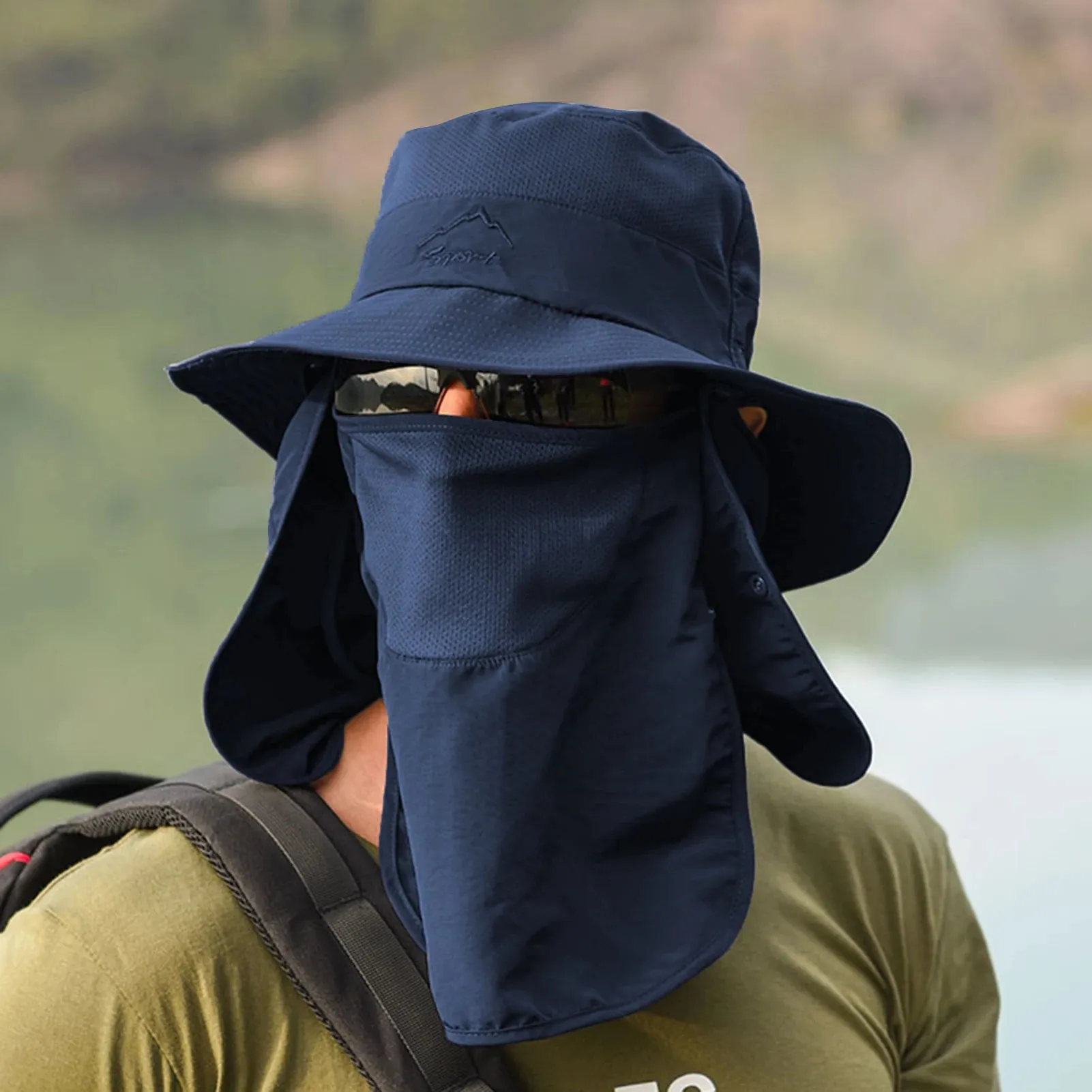 Outdoor Sun Hat UV Protection Wide Brim Neck Flap Face Cover Multifunctional Cap for Hiking Fishing Beach