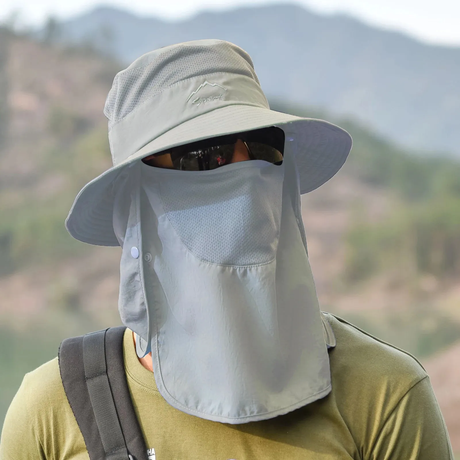 Outdoor Sun Hat UV Protection Wide Brim Neck Flap Face Cover Multifunctional Cap for Hiking Fishing Beach