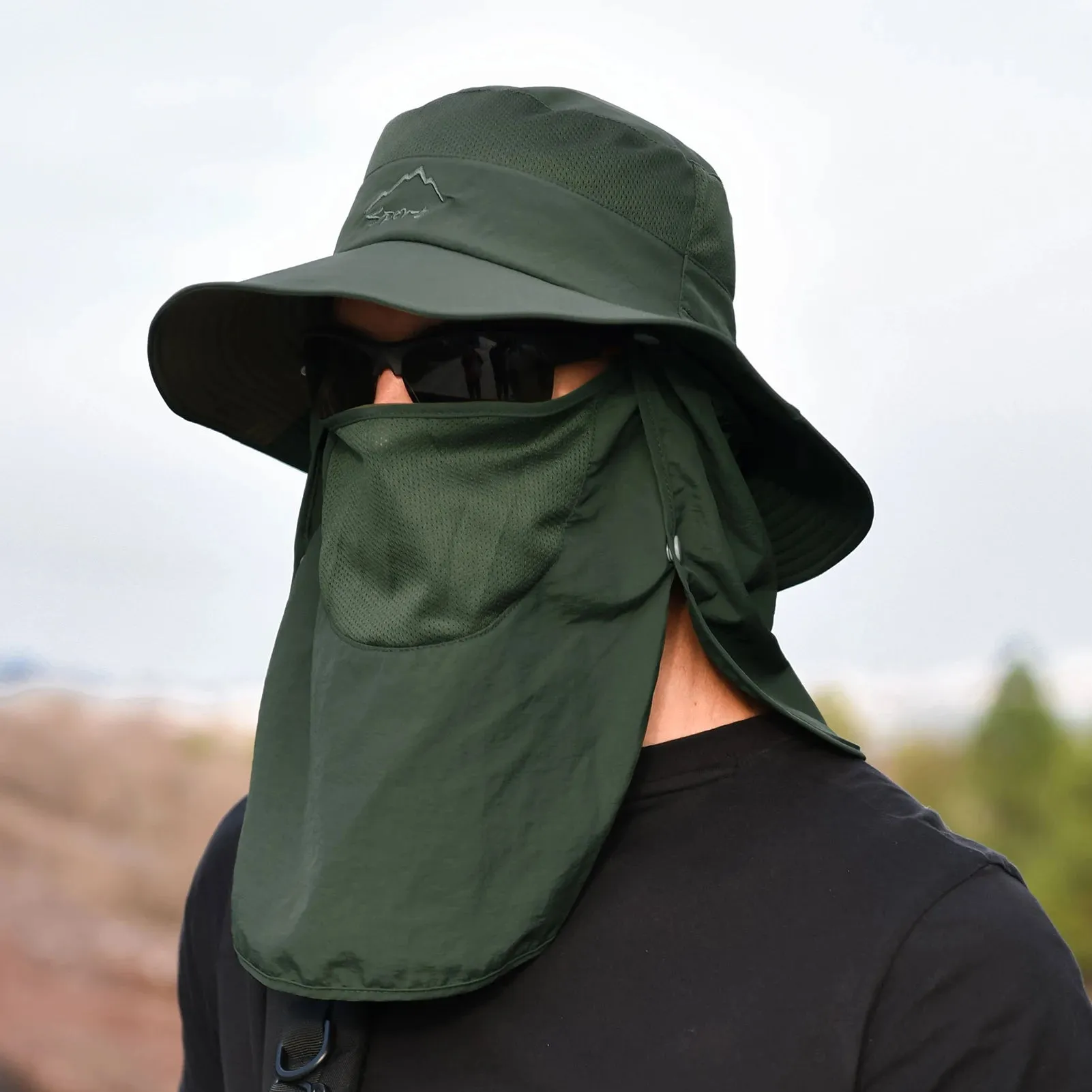 Outdoor Sun Hat UV Protection Wide Brim Neck Flap Face Cover Multifunctional Cap for Hiking Fishing Beach
