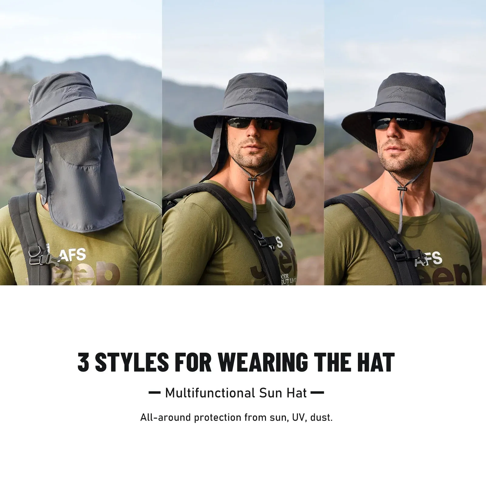 Outdoor Sun Hat UV Protection Wide Brim Neck Flap Face Cover Multifunctional Cap for Hiking Fishing Beach