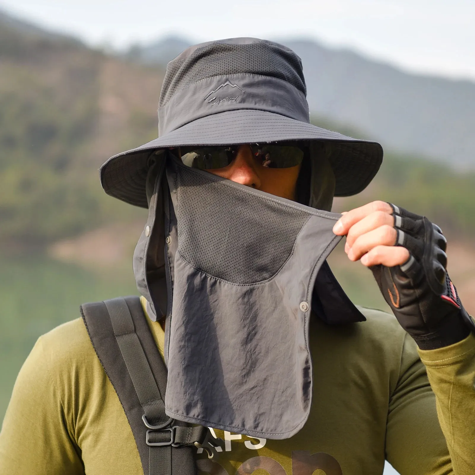 Outdoor Sun Hat UV Protection Wide Brim Neck Flap Face Cover Multifunctional Cap for Hiking Fishing Beach
