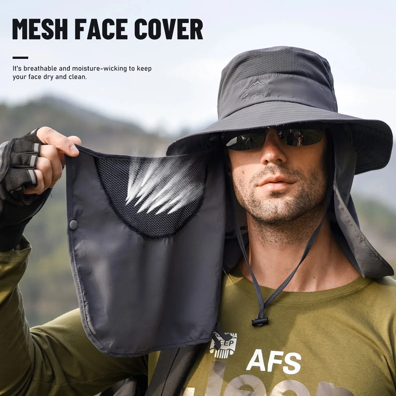 Outdoor Sun Hat UV Protection Wide Brim Neck Flap Face Cover Multifunctional Cap for Hiking Fishing Beach