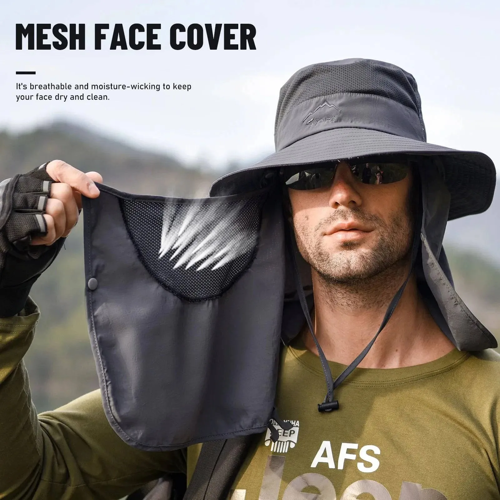 Outdoor Sun Hat UV Protection Wide Brim Neck Flap Face Cover Multifunctional Cap for Hiking Fishing Beach