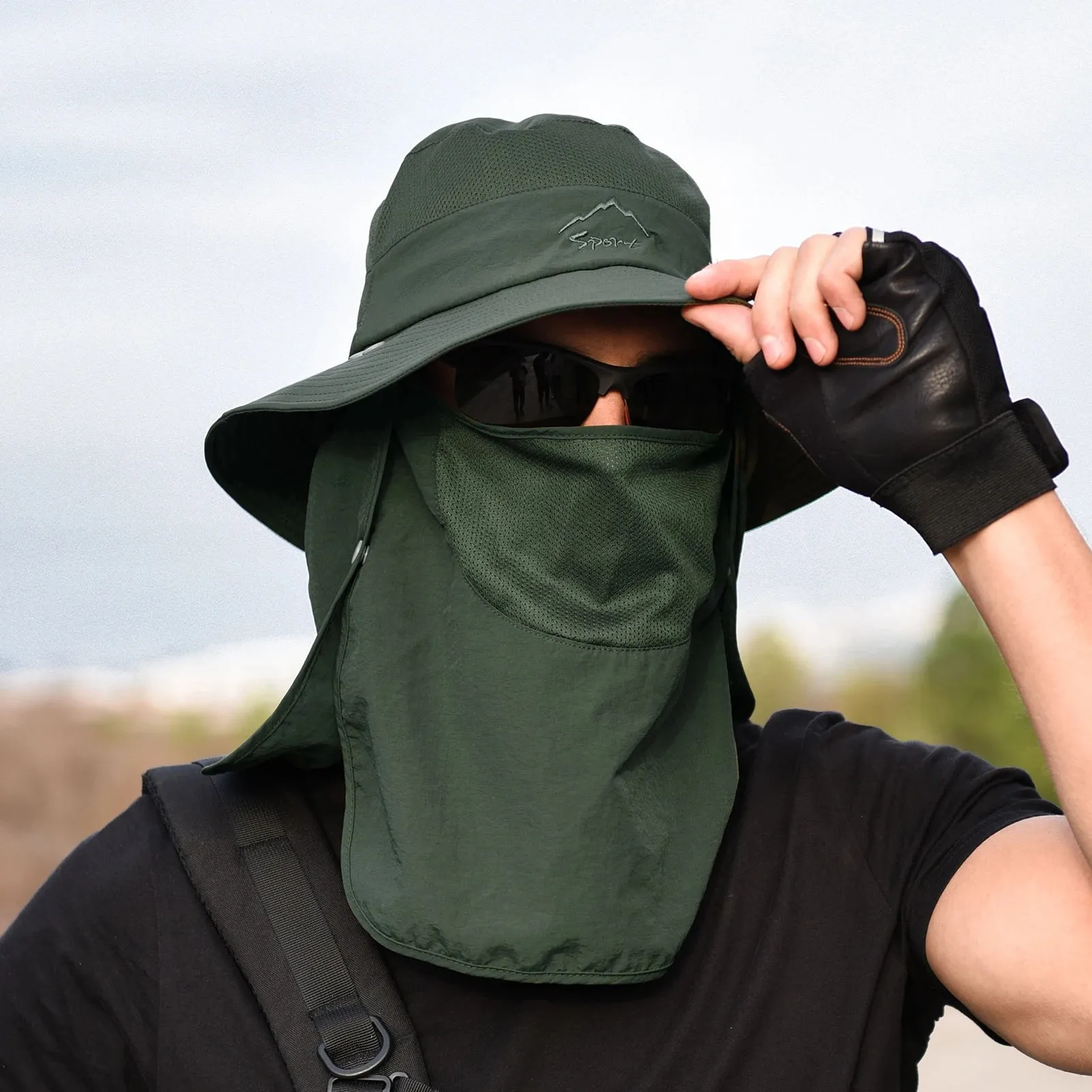 Outdoor Sun Hat UV Protection Wide Brim Neck Flap Face Cover Multifunctional Cap for Hiking Fishing Beach