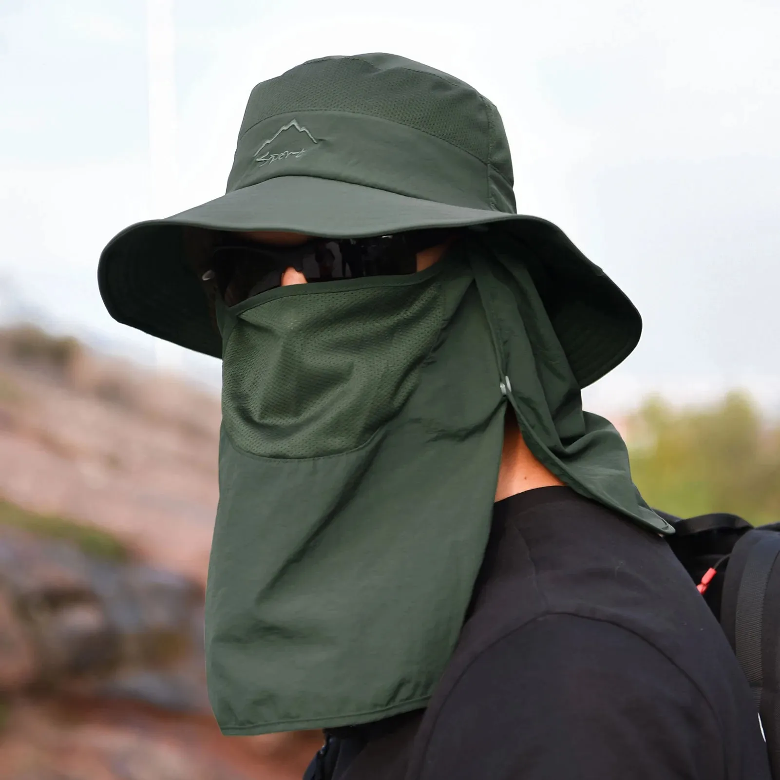 Outdoor Sun Hat UV Protection Wide Brim Neck Flap Face Cover Multifunctional Cap for Hiking Fishing Beach
