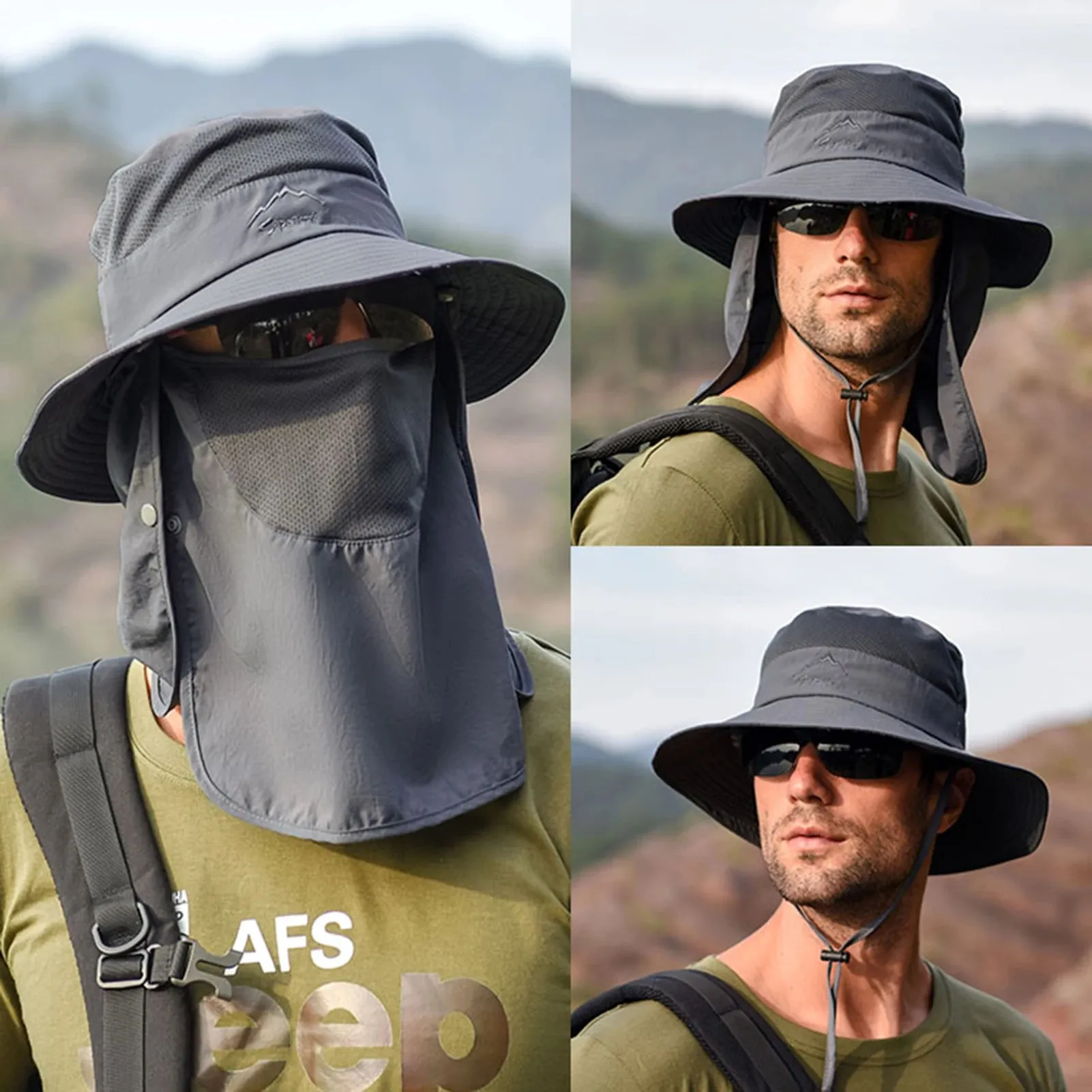 Outdoor Sun Hat UV Protection Wide Brim Neck Flap Face Cover Multifunctional Cap for Hiking Fishing Beach