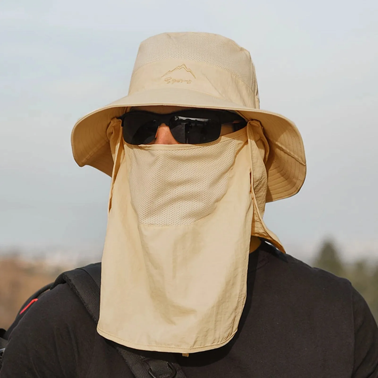 Outdoor Sun Hat UV Protection Wide Brim Neck Flap Face Cover Multifunctional Cap for Hiking Fishing Beach