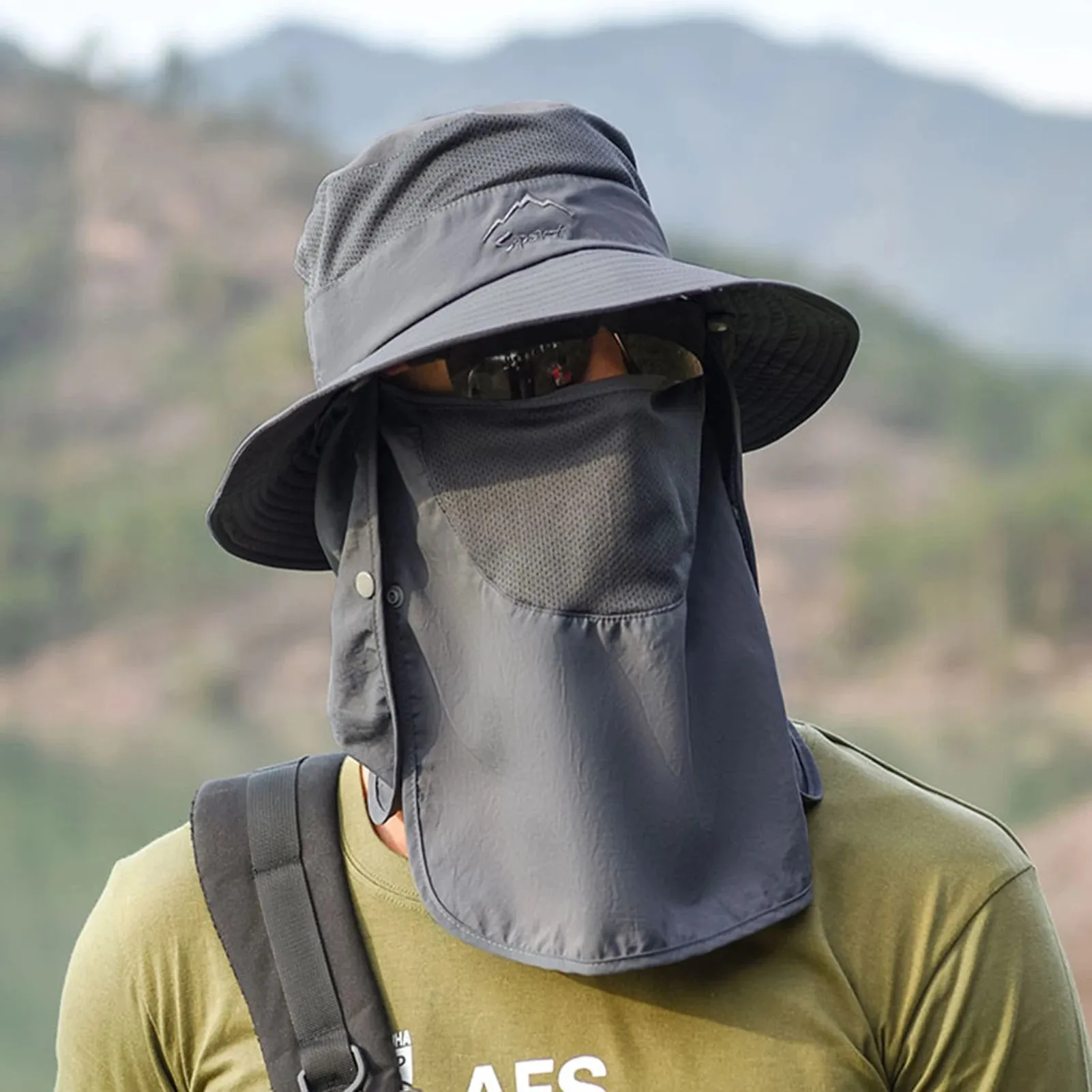 Outdoor Sun Hat UV Protection Wide Brim Neck Flap Face Cover Multifunctional Cap for Hiking Fishing Beach