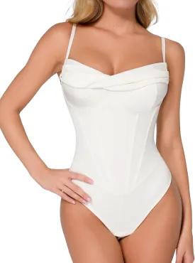 Popilush Corset Bodysuit for Women Tummy Control Shapewear Cowl Neck Tops Concert Outfits Thong Bodysuits
