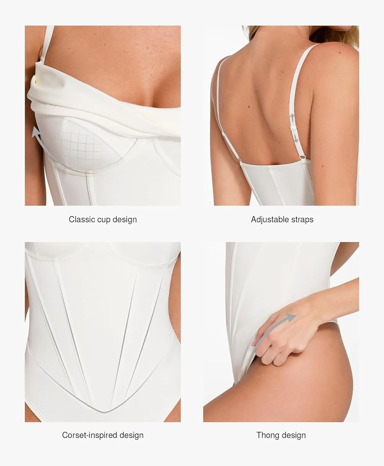 Popilush Corset Bodysuit for Women Tummy Control Shapewear Cowl Neck Tops Concert Outfits Thong Bodysuits