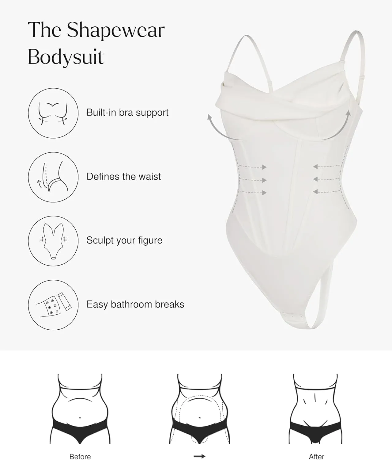 Popilush Corset Bodysuit for Women Tummy Control Shapewear Cowl Neck Tops Concert Outfits Thong Bodysuits