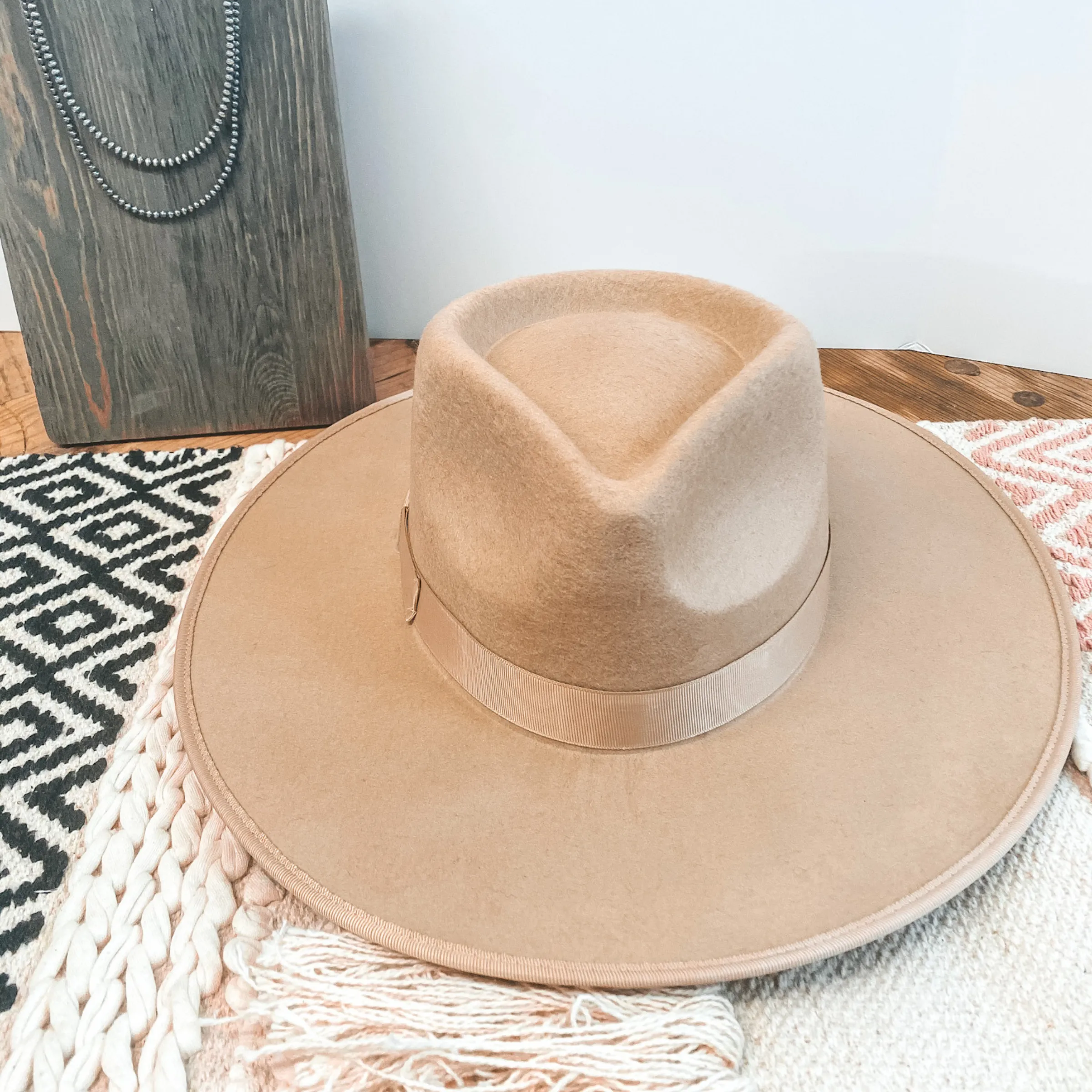 Ramblin' Road Ribbon Banded Rancher Hat in Beige