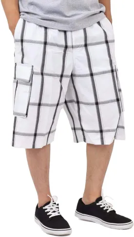 Shaka Wear Men's Cargo Shorts  Casual Plaid Relaxed Loose Fit Elastic Waist Multi Pocket Pants Regular Big S~5XL