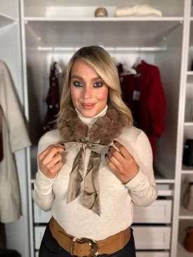 Taupe Pom Pom Scarf