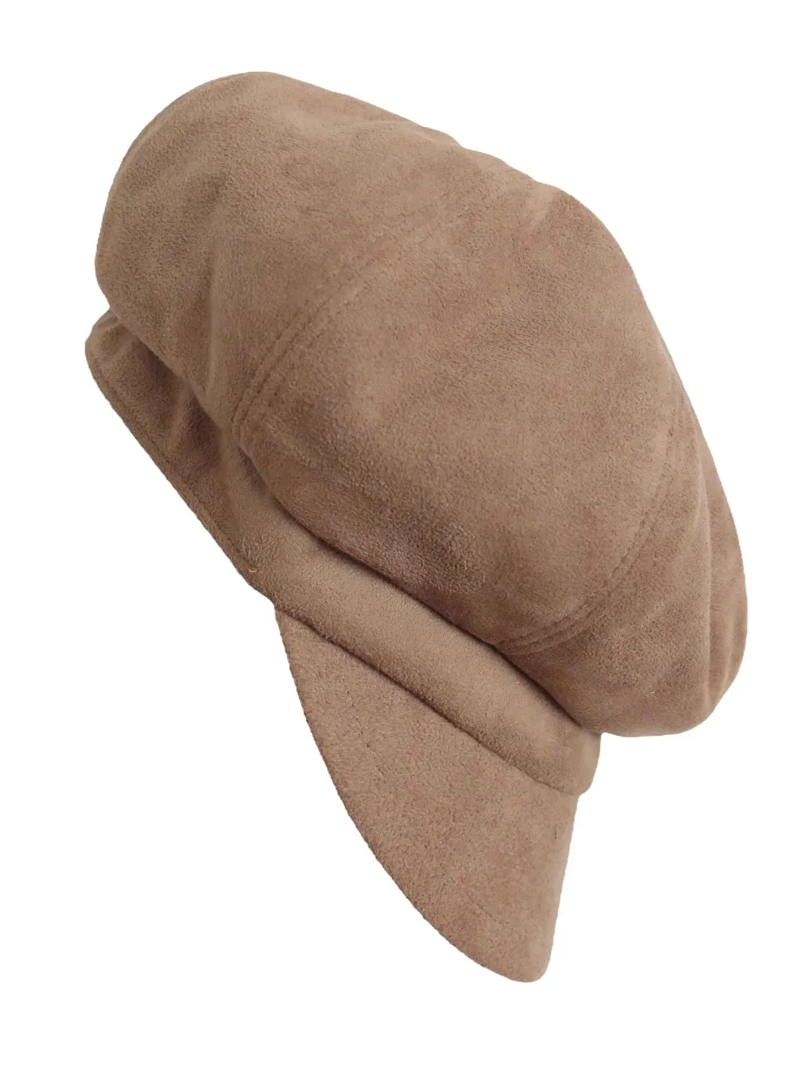 Vintage 2000s Y2K Preppy Bohemian Chic Beige Brown Velour Messenger Newsboy Baker Boy Cap Hat