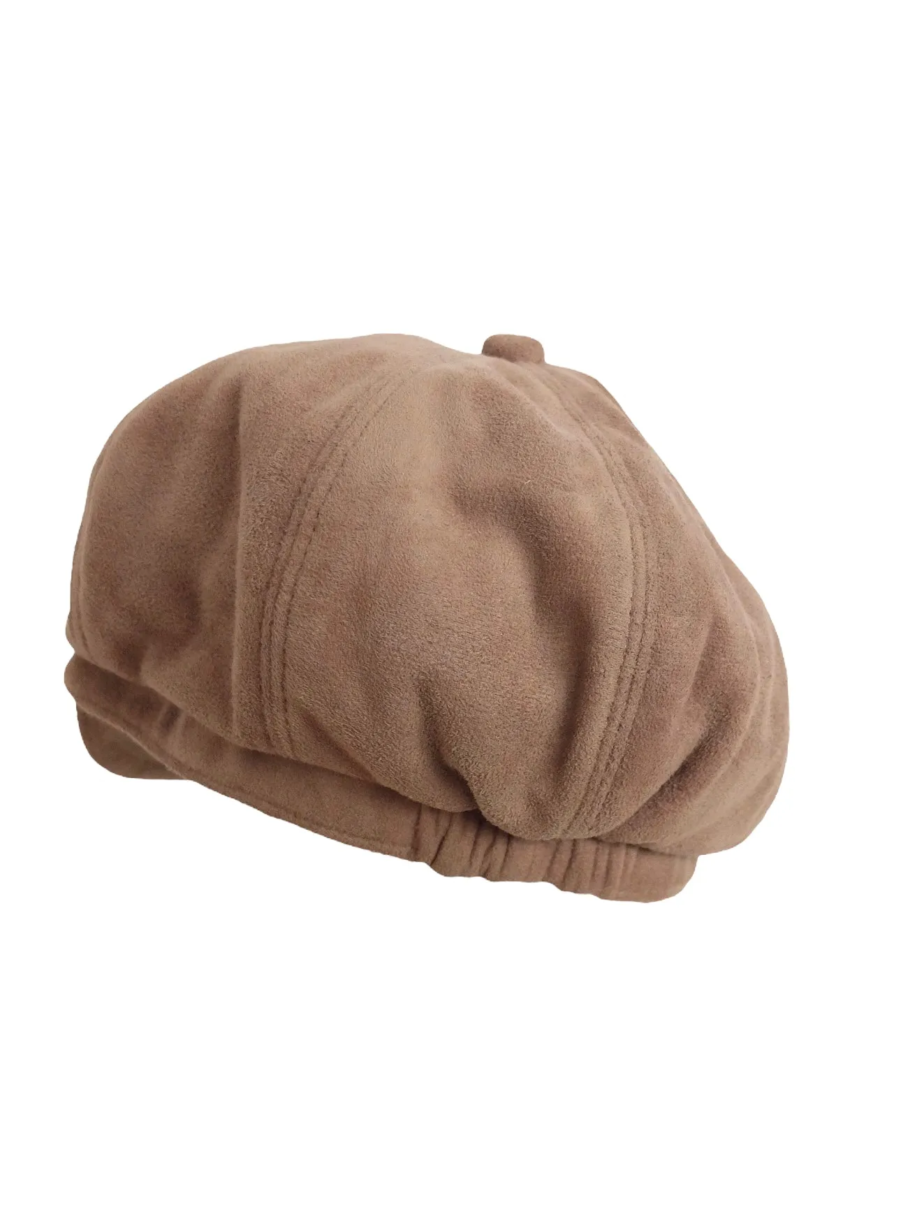 Vintage 2000s Y2K Preppy Bohemian Chic Beige Brown Velour Messenger Newsboy Baker Boy Cap Hat