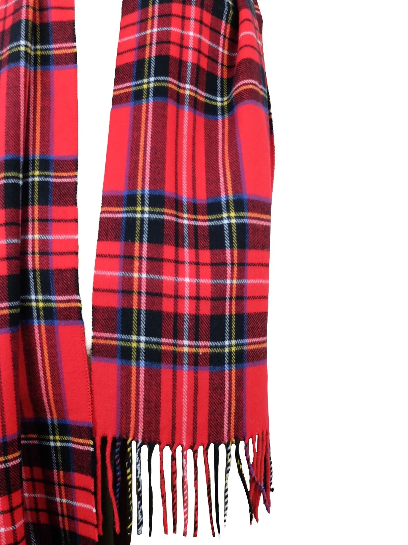 Vintage 2000s Y2K Red & Black Plaid Tartan Check Print Fringed Long Wrap Winter Scarf