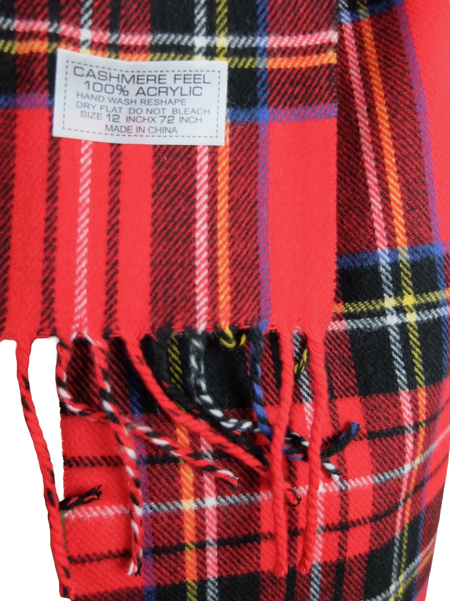 Vintage 2000s Y2K Red & Black Plaid Tartan Check Print Fringed Long Wrap Winter Scarf