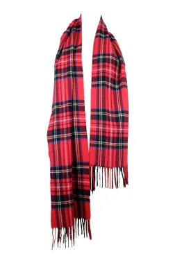 Vintage 2000s Y2K Red & Black Plaid Tartan Check Print Fringed Long Wrap Winter Scarf