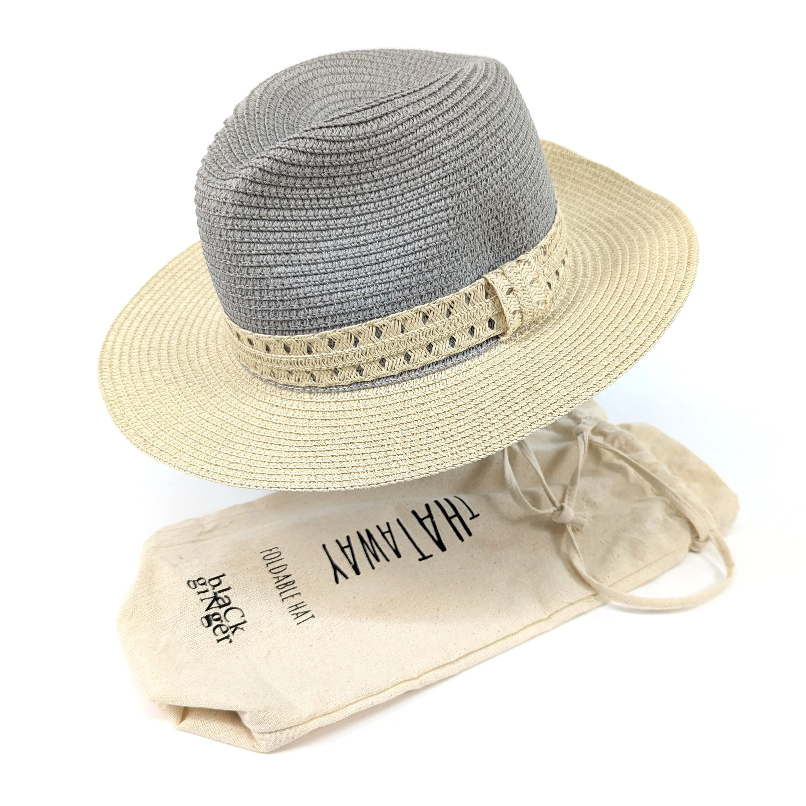 Vintage Two Tone Panama Foldable Hat - Silver Grey