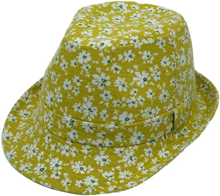 WITHMOONS Flower Pattern Fedora Hat Short Brim Sun Hat Classic Trilby LD61516